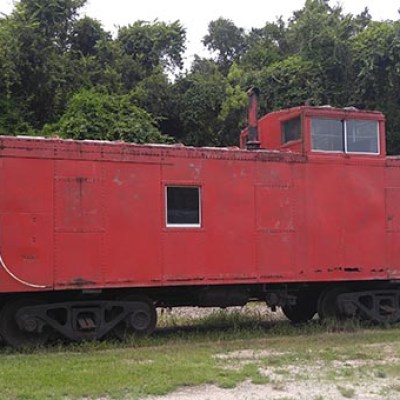 a train that is sitting in the grass