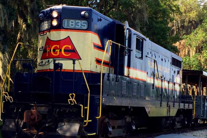a train engine carrying carts down a track